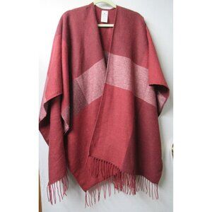 Woolrich Women One Size Plaid Fringed Shawl Cape Poncho Southwestern Boho Reds